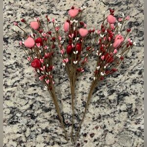 Artificial Red Berry Stems with Heart-Shaped Berry Picks- Set of 3- BNWOT
